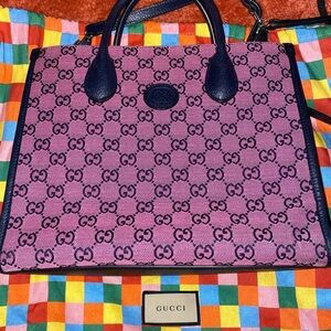 Gucci Pink and Dark Blue Tote Bag